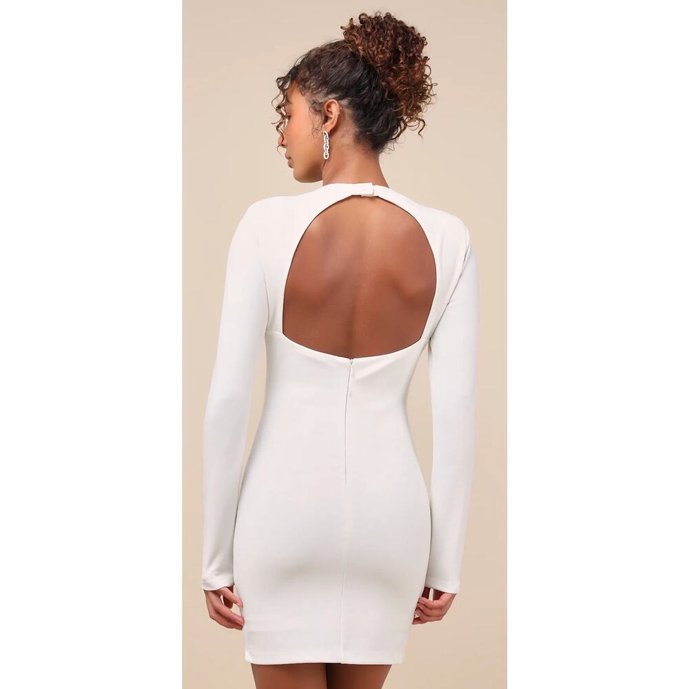 Lulus Dress Womens L‎ White All That You Wish For Mock Neck Cutout Bodycon Mini